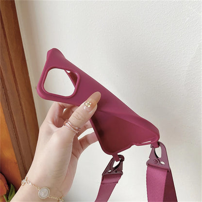 Crossbody Necklace Strap Silicone Case - Matte Shockproof Phone Cover for iPhone 17, 16, 15, 14 Pro Max & More