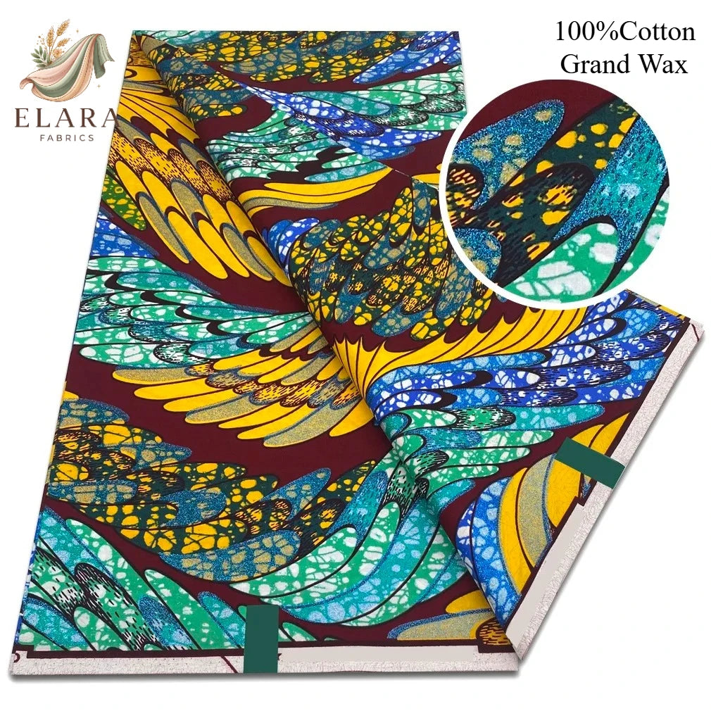 Grand Super African Wax Fabric - 100% Cotton Nigerian Glitter Glam Gold Ankara Print for Sewing