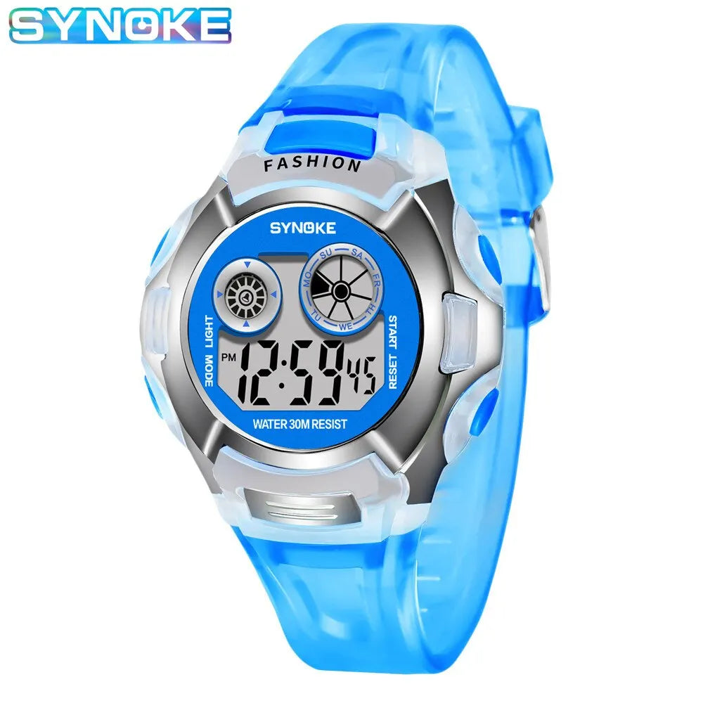 SYNOKE Student Electronic Watch - Waterproof Sports Watch for Children, Glow Multi-Function Digital Watch with 7 Colors Light, Perfect Gift