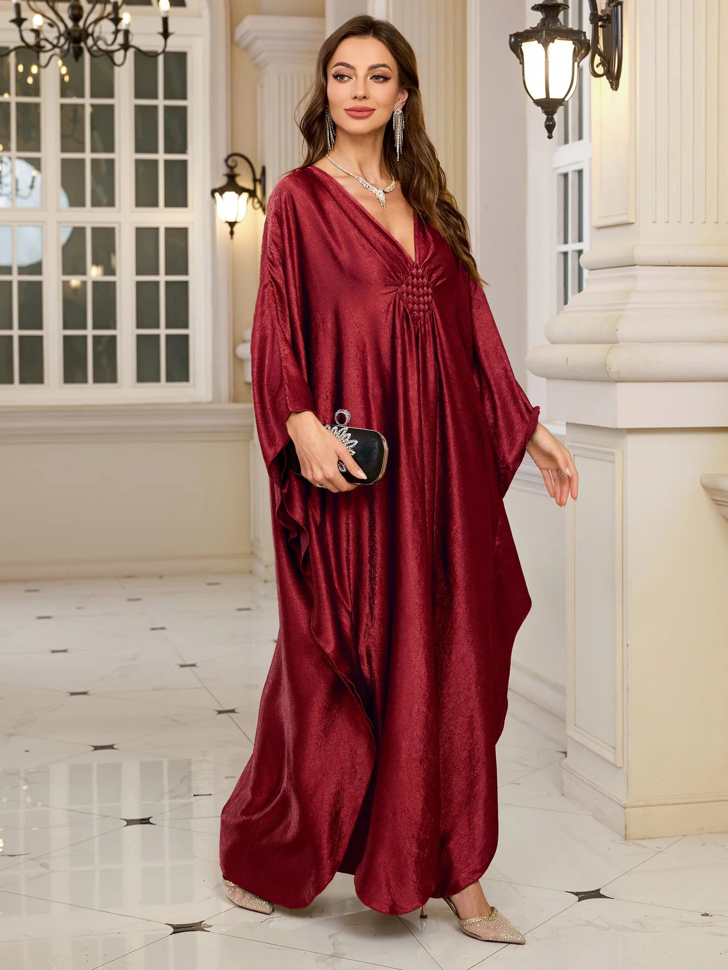 Women’s Sparkly Glitter Kaftan Dress – Batwing Sleeve Beach Maxi Cover-Up