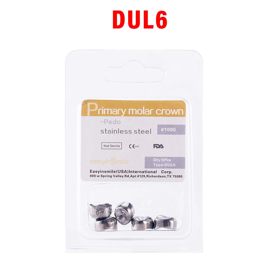 5PCS EASYINSMILE Kids Stainless Steel Dental Crowns – Primary Molar Teeth Refill D2-D7