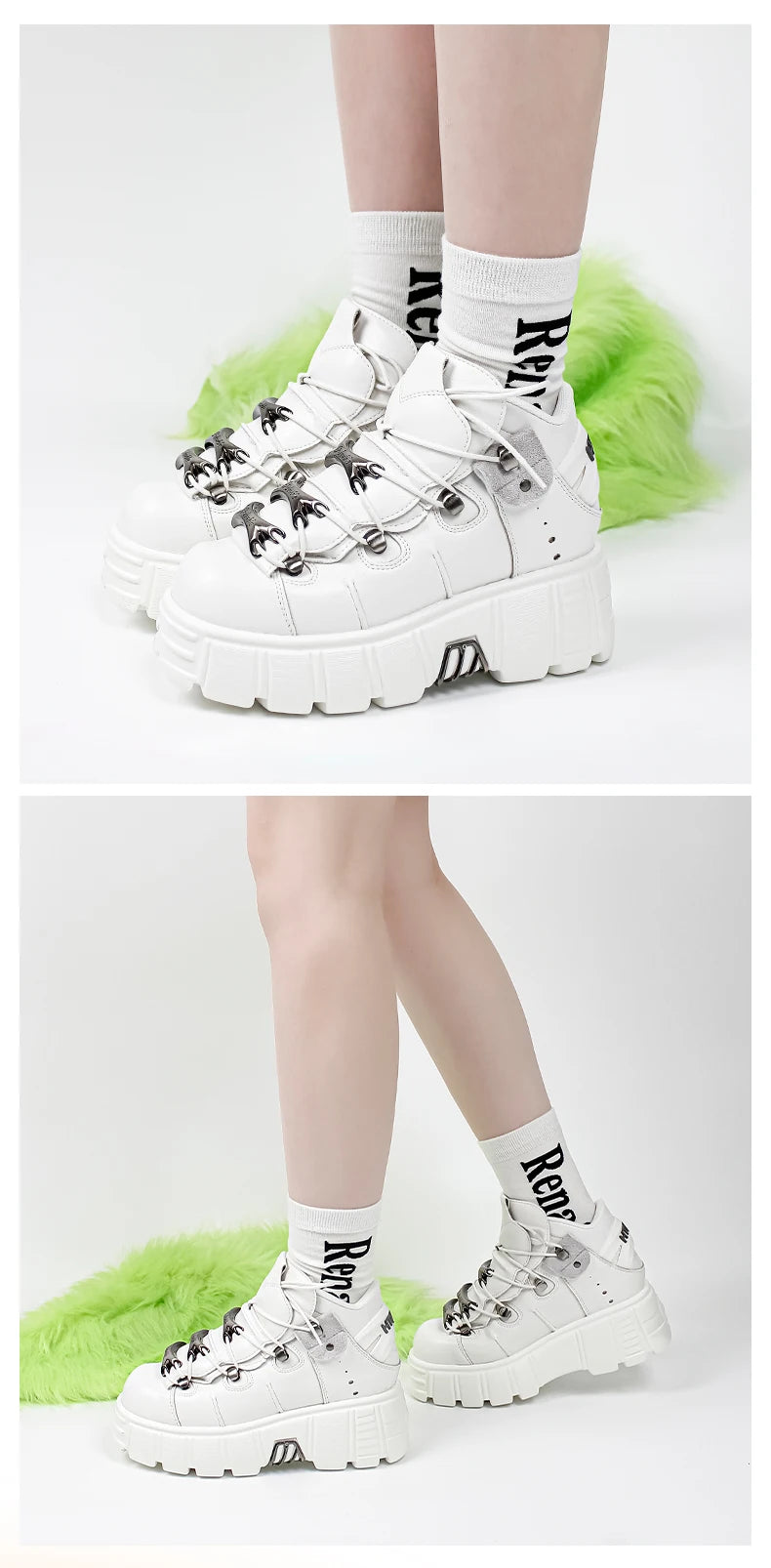 New 2024 Punk Style Women's Platform Shoes – 6CM Lace-Up Rock Boots with Metal Decor