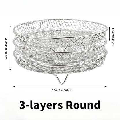 3-Layer Stackable Air Fryer Rack – 304 Stainless Steel Grilling & Steaming Rack for Oven & Cooking Tools