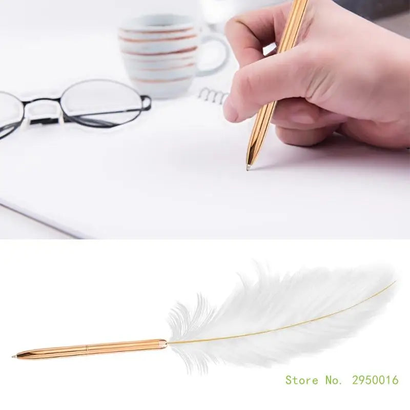 Stylish White Feather Ballpoint Pen – Elegant Wedding Signature Pen for Business & School Use
