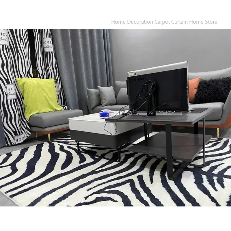 Black Stripe Plush Rug — Non-Slip Luxury Carpet for Living Room, Bedroom, Study, and Nordic Home Decor