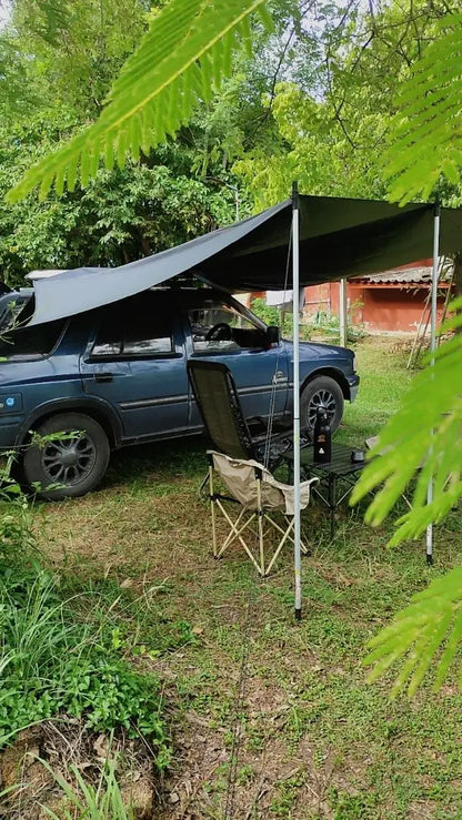 Bat Shape Black Coating Car Side Awning Tarp – 2x3 Waterproof Outdoor Shelter Tent for SUV & Van
