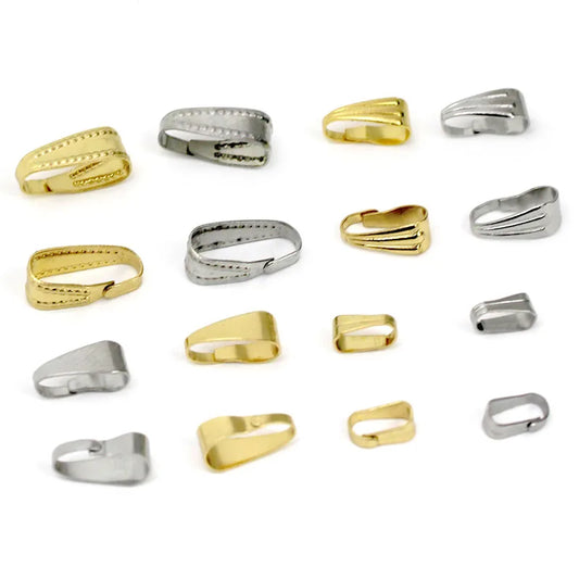 50PCS Stainless Steel Pendant Bail Connectors - Pinch Bail Clasp Clips for DIY Jewelry Making & Necklace Charms
