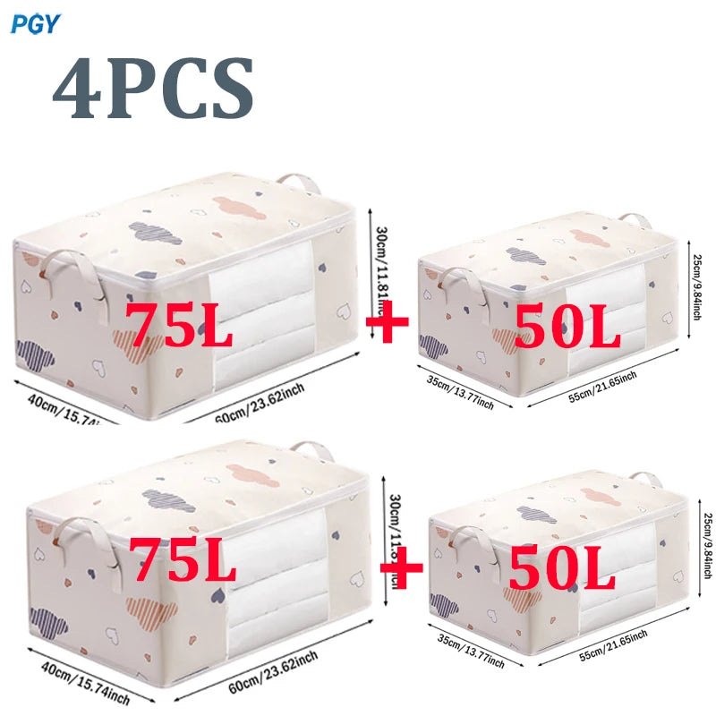 Big Capacity Storage Bag – 4/2/1PCS Moisture & Dust-Proof Organizer for Quilts, Clothes, Duvets, Blankets, and Luggage