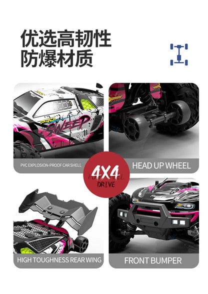 RC Off-Road 4x4 Brushless Car – 70KM/H High-Speed 1/16 4WD Monster Truck with LED Lights for Kids