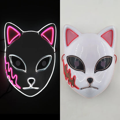 Glowing LED Fox Mask – Neon Japanese Anime-Inspired Samurai Cosplay Mask for Halloween, Christmas & Costume Parties