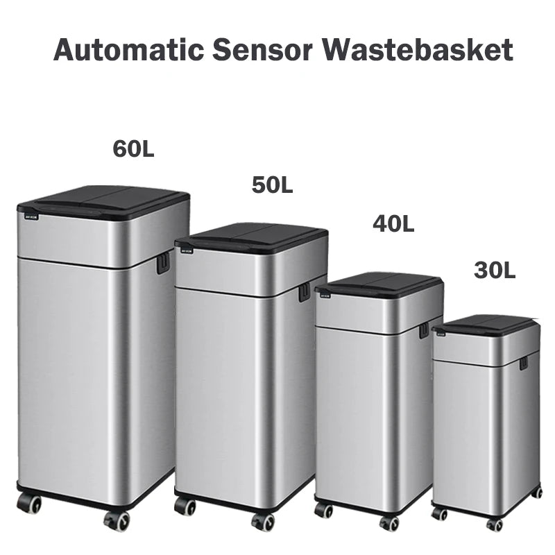 Smart Stainless Steel Trash Can – Automatic Wastebin for Kitchen & Home, 20-60L Large Capacity Garbage Bin