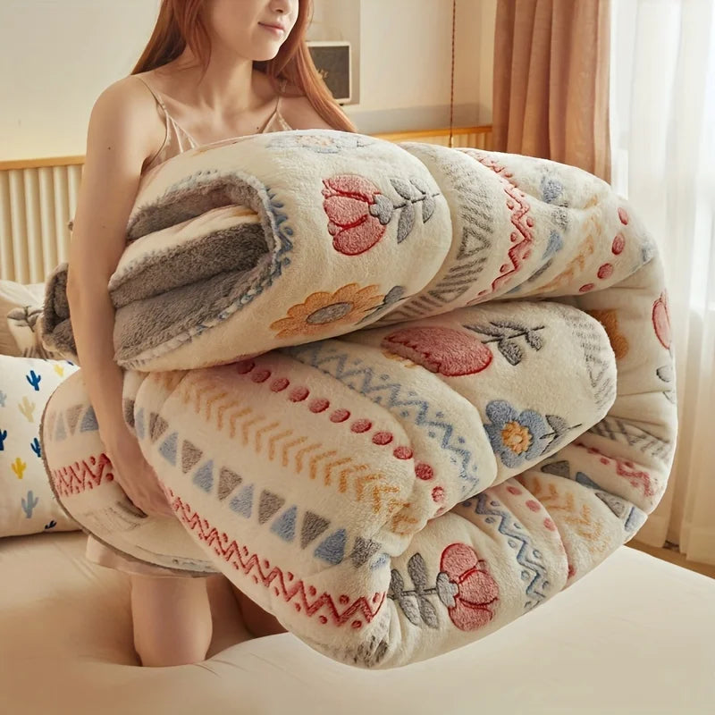 Winter Bedding Thick Flannel Fleece Quilt – Warm Comforter for Cold Nights, Bed Duvet & Blanket Set