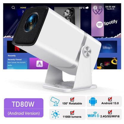 ThundeaL TD80W 4K Full HD Projector - Android WiFi 3D Home Theater, Portable Beam for Movies & Meetings (PK HY320)