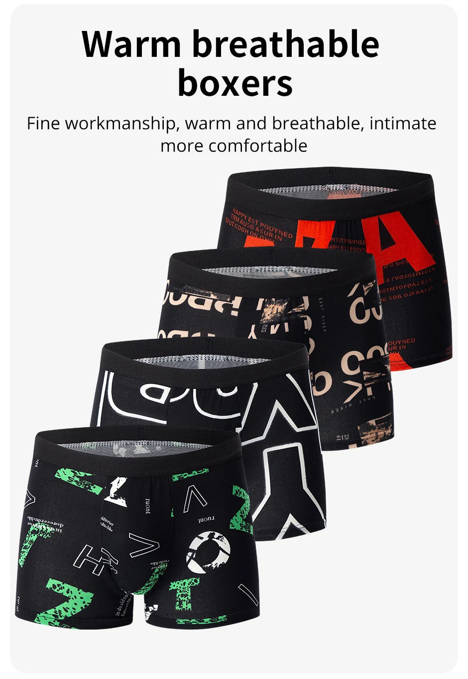 4-Piece Men's Fashion Boxer Shorts – European & American Size, Comfortable & Breathable Plus Size with Elastic Waist