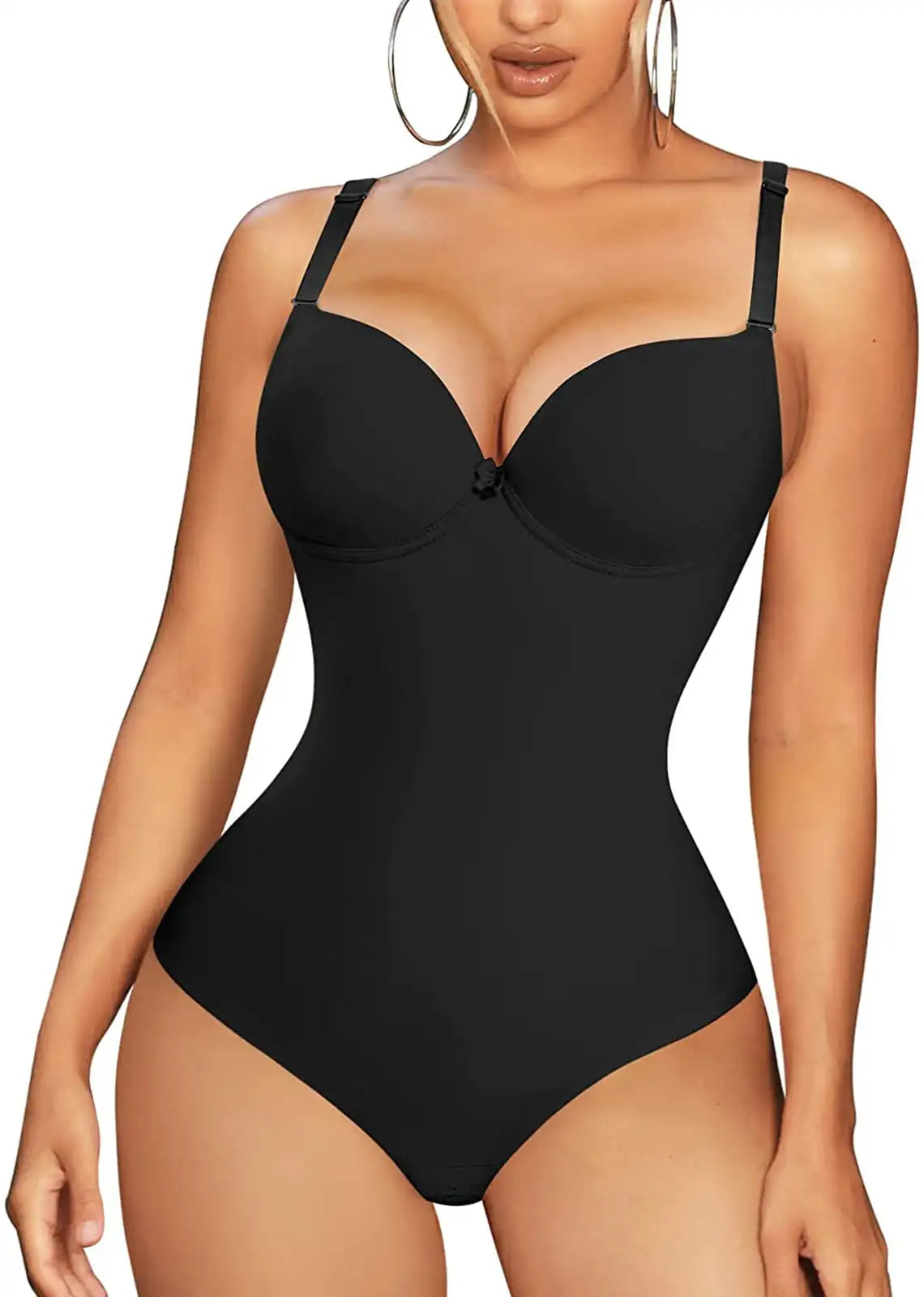 Women’s Slimming Shapewear Bodysuit - V Neck Waist Trainer Jumpsuit with Underwire Bra & Tummy Control Support