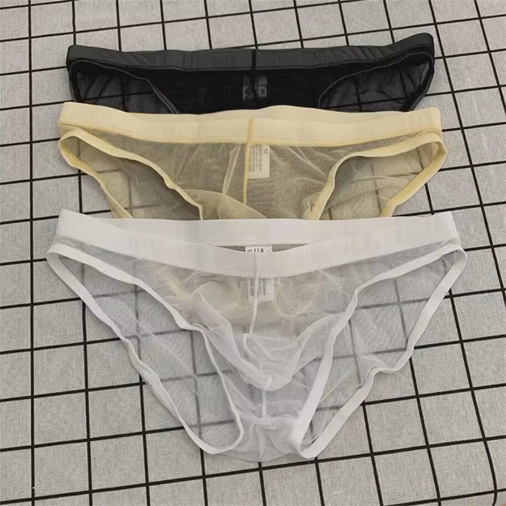 Ultra-Thin Transparent Mesh Men's Briefs - Quick-Dry See-Through Underwear Plus Size