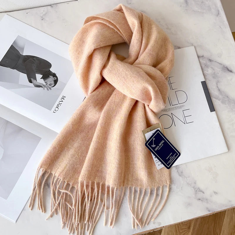 Winter Narrow Wool Scarf – 28 Colors, 100% Wool Solid Color Unisex Scarf for Men & Women, Warm and Cold-Proof