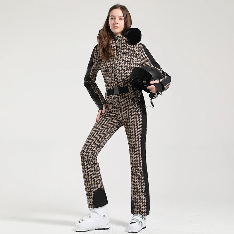 Gsou Women’s Winter Snow Jumpsuit – One-Piece Ski Suit, Thermal Waterproof & Windproof Outdoor Sportswear for Snowboarding
