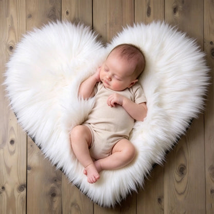 Ylsteed Heart-Shaped Faux Fur Baby Blanket - Soft Newborn Photography Prop & Photo Shoot Background Mat