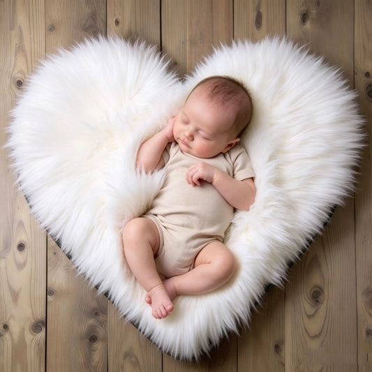 Ylsteed Heart-Shaped Faux Fur Baby Blanket - Soft Newborn Photography Prop & Photo Shoot Background Mat