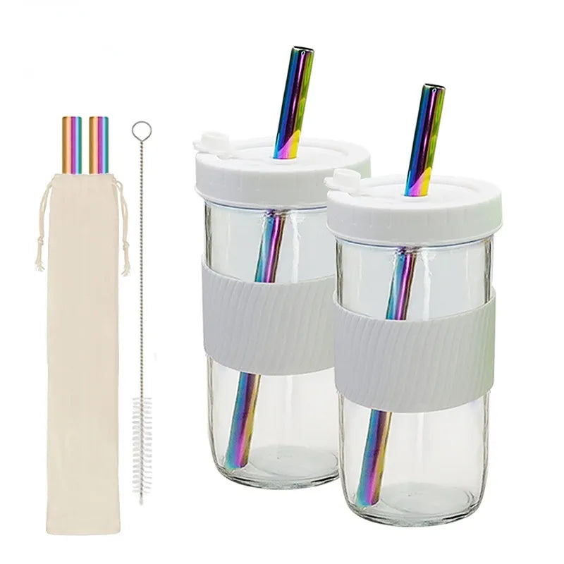2Pcs Reusable Colored Plastic Water and Coffee Cups with Sealed Lids and Straws - Perfect for Family Travel