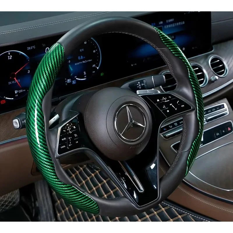 2/3PCS Universal Car Steering Wheel Cover — Laser Carbon Fiber, Silicone & 1K Microfiber Leather, Non-Slip PVC Booster
