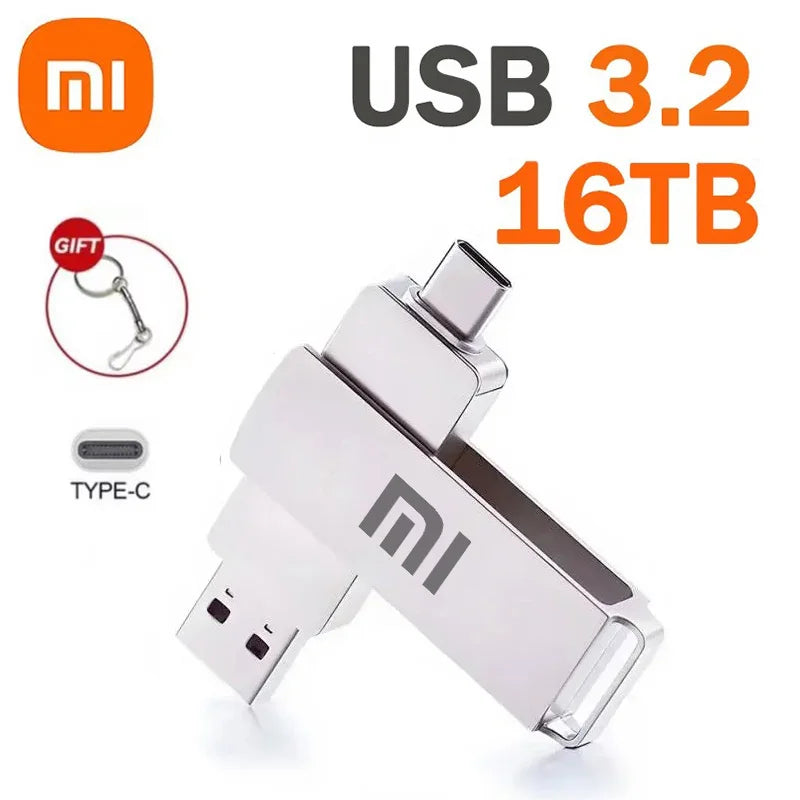 Xiaomi 16TB USB 3.2 Flash Drive — Super High-Speed Metal Mini U Disk, Type-C Pen Drive & Portable SSD Memory Disk