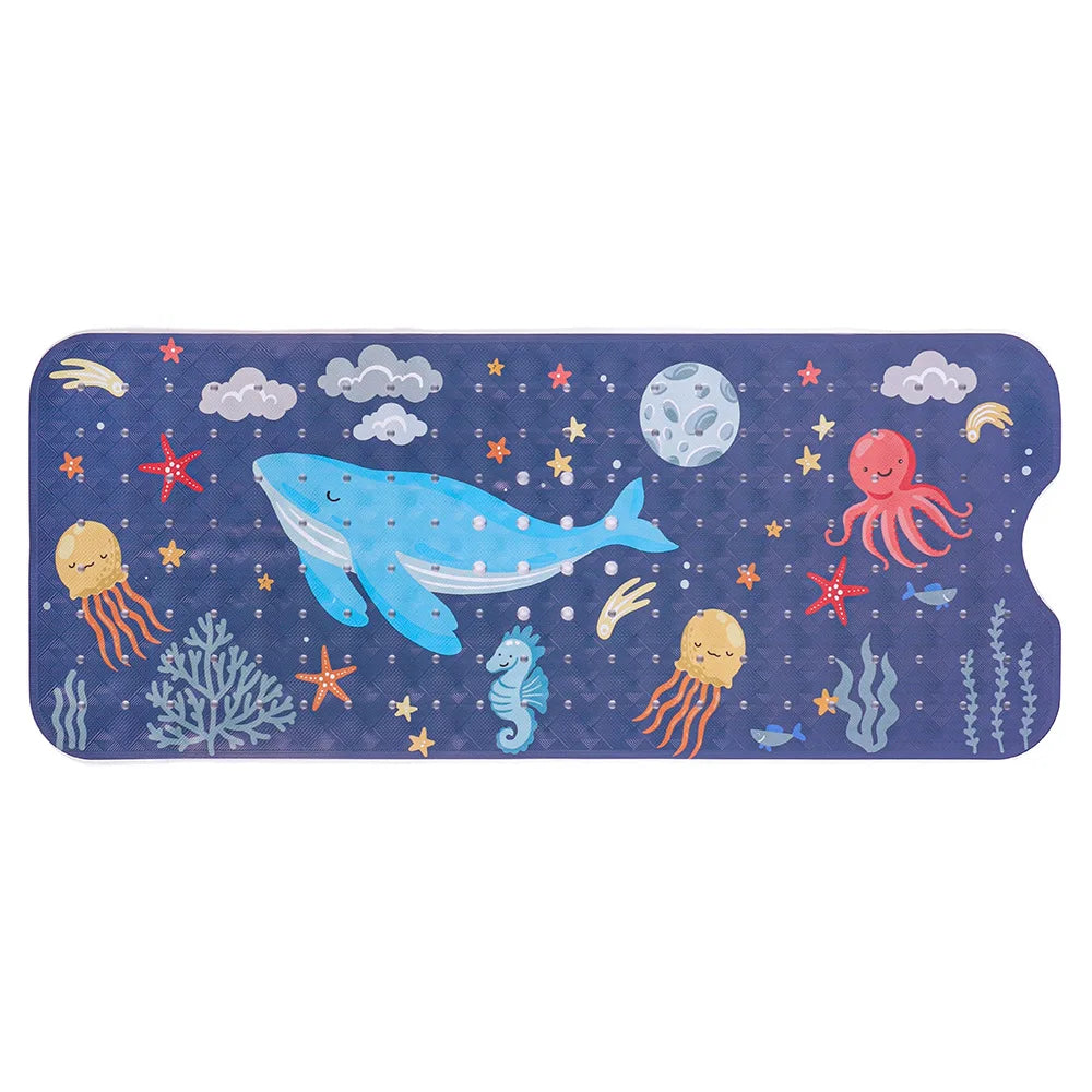 40x100cm Cartoon Sea World Anti-Skid Bath Mat – Soft Non-Slip Shower Mat with Suction Cups for Kids & Elderly