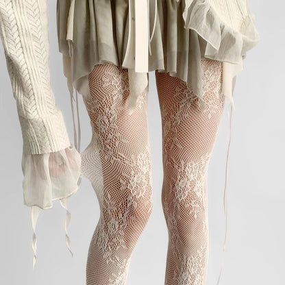 Women’s Lace Floral Thigh High Tights - 2025 Sexy Mesh Fishnet Stockings Lingerie Hosiery Pantyhose