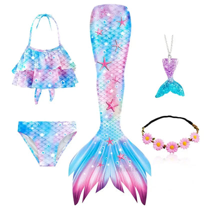 Kids Mermaid Tail Swim Costume - Girls Mermaid Swimsuit for Swimming, Cosplay & Birthday Party Dress Up