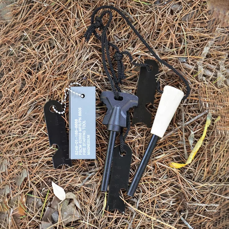 Portable Magnesium Fire Starter Stick – Flint Lighter with Wooden Handle for Outdoor Survival & Camping