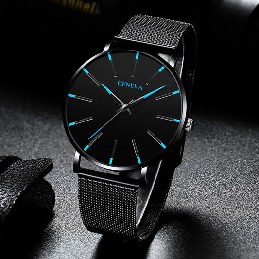 Men’s Luxury Quartz Watch – Fashion Slim Mesh Steel Waterproof Sport & Casual Wristwatch
