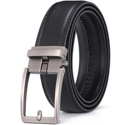 Men’s Luxury Leather Click Belt – Automatic Buckle Designer Waist Strap for Jeans (Blue, 3.5cm)