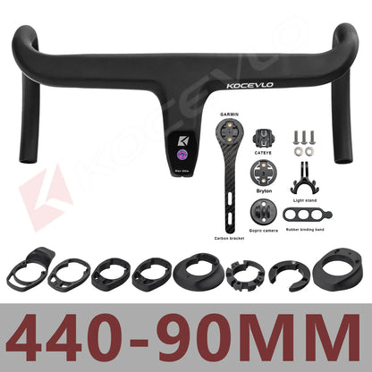KOCEVLO Carbon Fiber Road Bike Handlebar - Integrated Internal Cable Routing Drop Bar with Computer Mount and Washers
