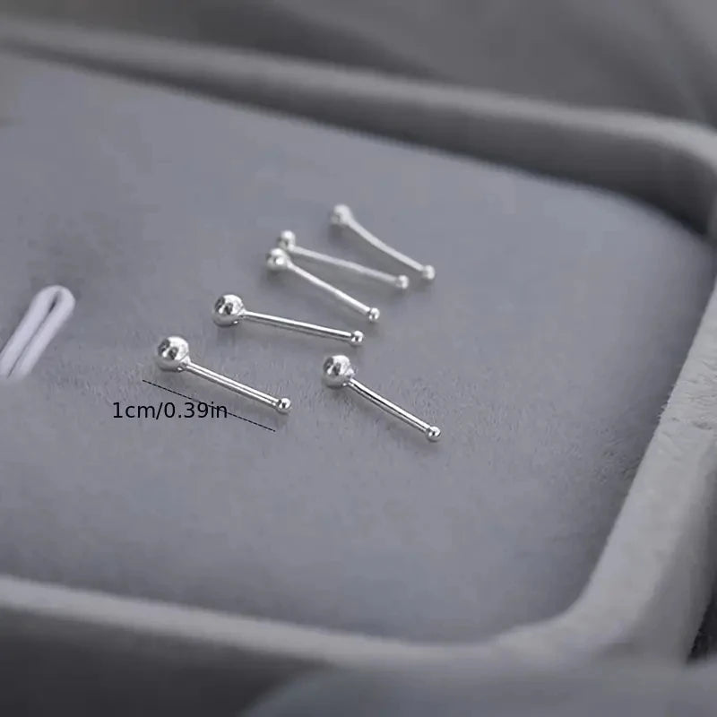 2PCS Silver Needle Ball Stud Earrings for Women – Tiny Round Ear Piercing Jewelry