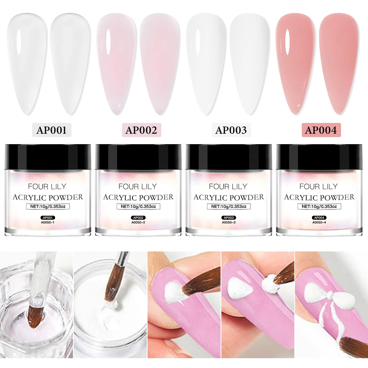FOUR LILY Acrylic Nail Kit - Acrylic Powder, Liquid & Brush Set for Nail Extensions and Manicure