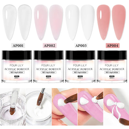 FOUR LILY Acrylic Nail Kit - Acrylic Powder, Liquid & Brush Set for Nail Extensions and Manicure