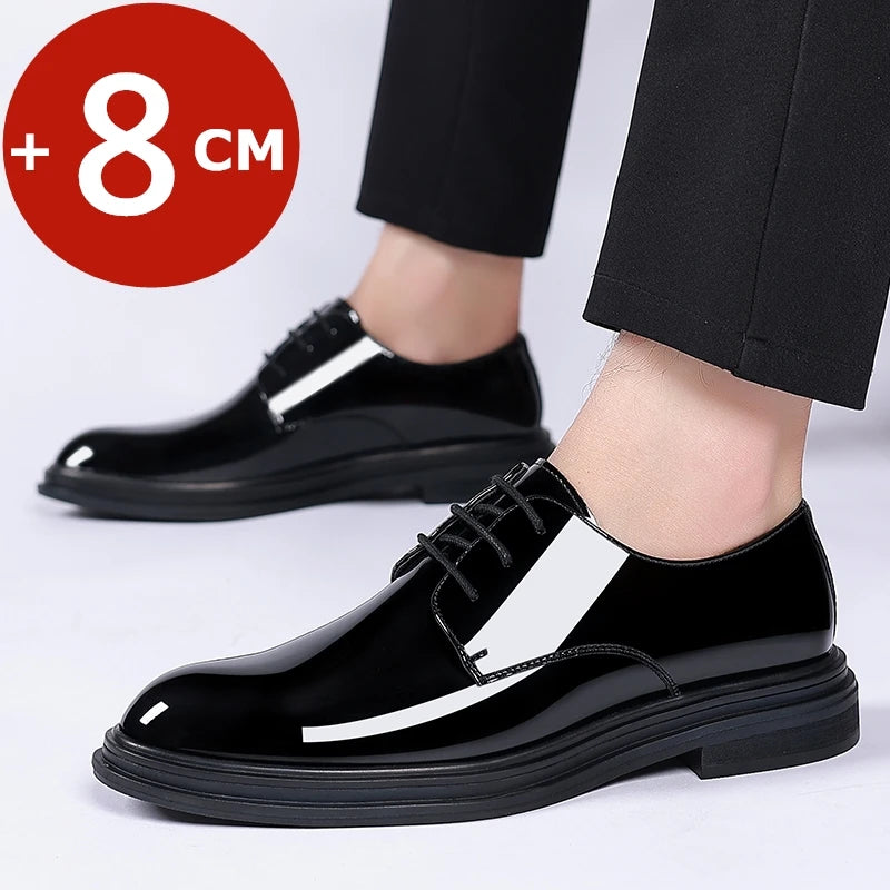 Men’s Patent Leather Derby Shoes - 6/8cm Height Increase Elevator Formal Business Dress Shoes