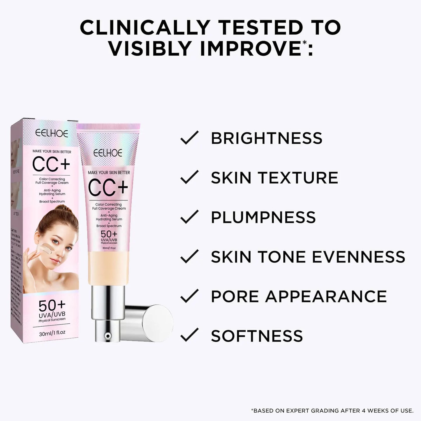 Waterproof CC Cream Foundation SPF 50 – Moisturizing Brightening Concealer with Oil Control, Sun Protection Makeup (1/2/3pcs)
