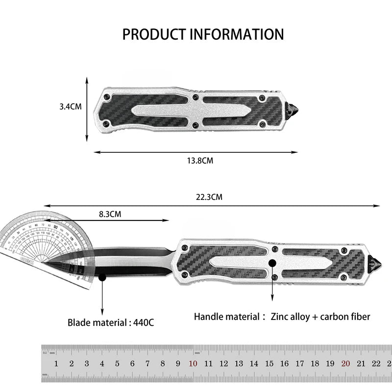 High-End Pocket Folding Knife — Zinc Alloy & Carbon Fiber Handle, Durable 440C Steel EDC for Outdoor Camping