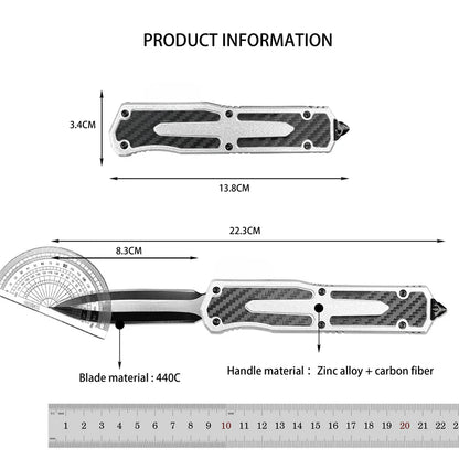 High-End Pocket Folding Knife — Zinc Alloy & Carbon Fiber Handle, Durable 440C Steel EDC for Outdoor Camping