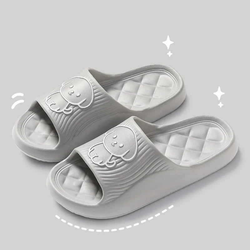 Cute Couple Pillow Slippers – Women’s Summer 2024 Non-Slip Indoor Bath Sandals with Thick EVA Sole