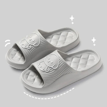 Cute Couple Pillow Slippers – Women’s Summer 2024 Non-Slip Indoor Bath Sandals with Thick EVA Sole