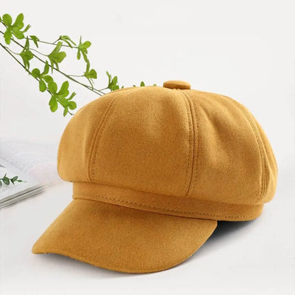 Casual Suede Fabric Hat — Solid Color Adjustable Baker Newsboy Beret Cap