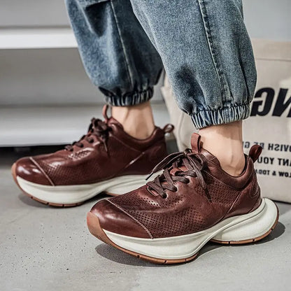 British Style Men's Leather Casual Shoes - Lightweight Retro Outdoor Sneakers for Winter & Everyday Wear