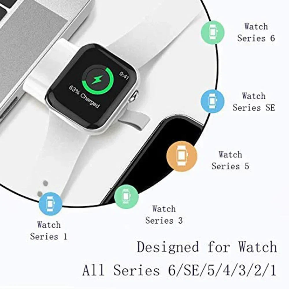 Mini Magnetic Apple Watch Charger - Portable Wireless Charging Dock Cable for Watch Series 8, 7, 6, 5, 4, SE, 3 & 2