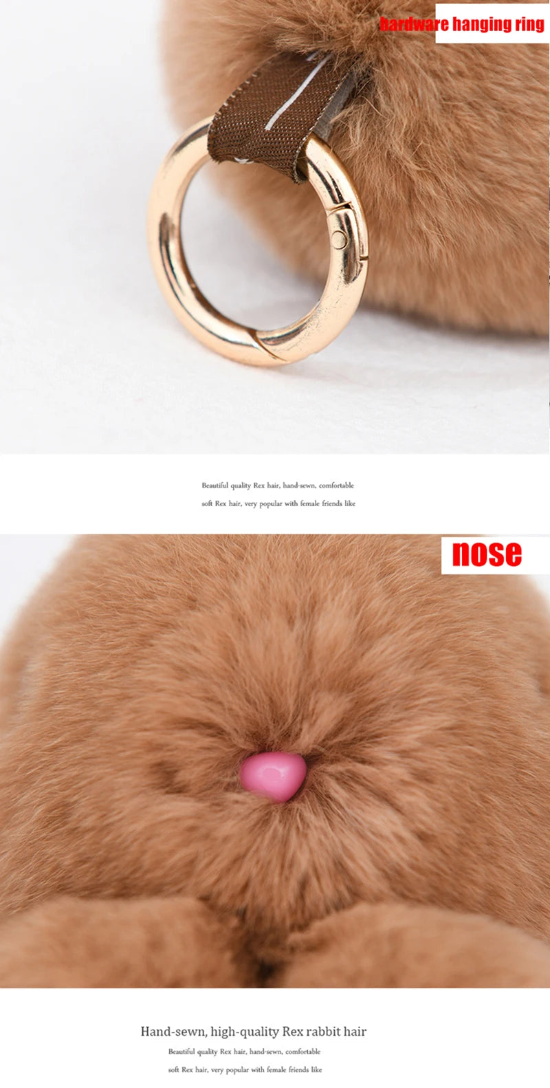 100% Natural Rex Rabbit Fur Keychain – Fluffy Bunny Bag Charm, Doll Toy & Lovely Pendant