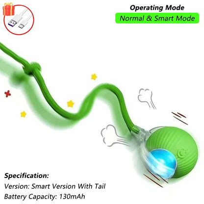 Cat Interactive Ball Toy – Automatic Rolling Ball with Tail, Rechargeable Smart Pet Toy, Intelligent Mouse for Cats