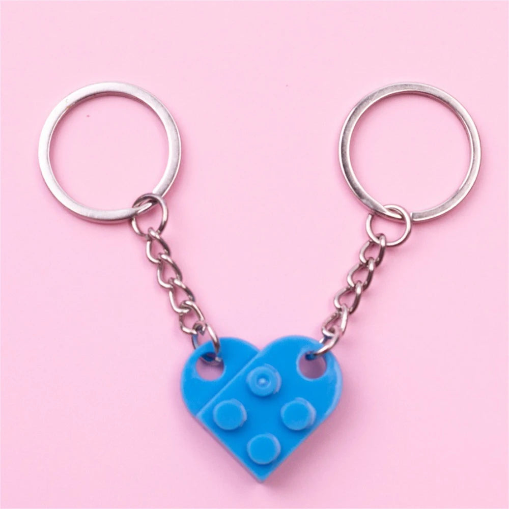 2-Piece Love Heart Brick Keychain Set - Matching Couple and Friendship Building Block Key Rings, Valentine’s Day Gifts