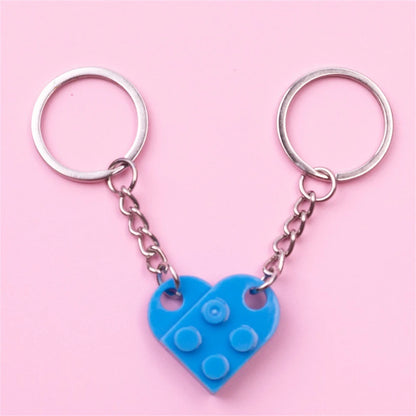 2-Piece Love Heart Brick Keychain Set - Matching Couple and Friendship Building Block Key Rings, Valentine’s Day Gifts